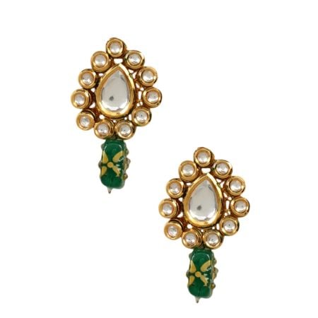 Emerald Enamel Mirror Drop Earrings with Handcrafted Gold Tone Finish
